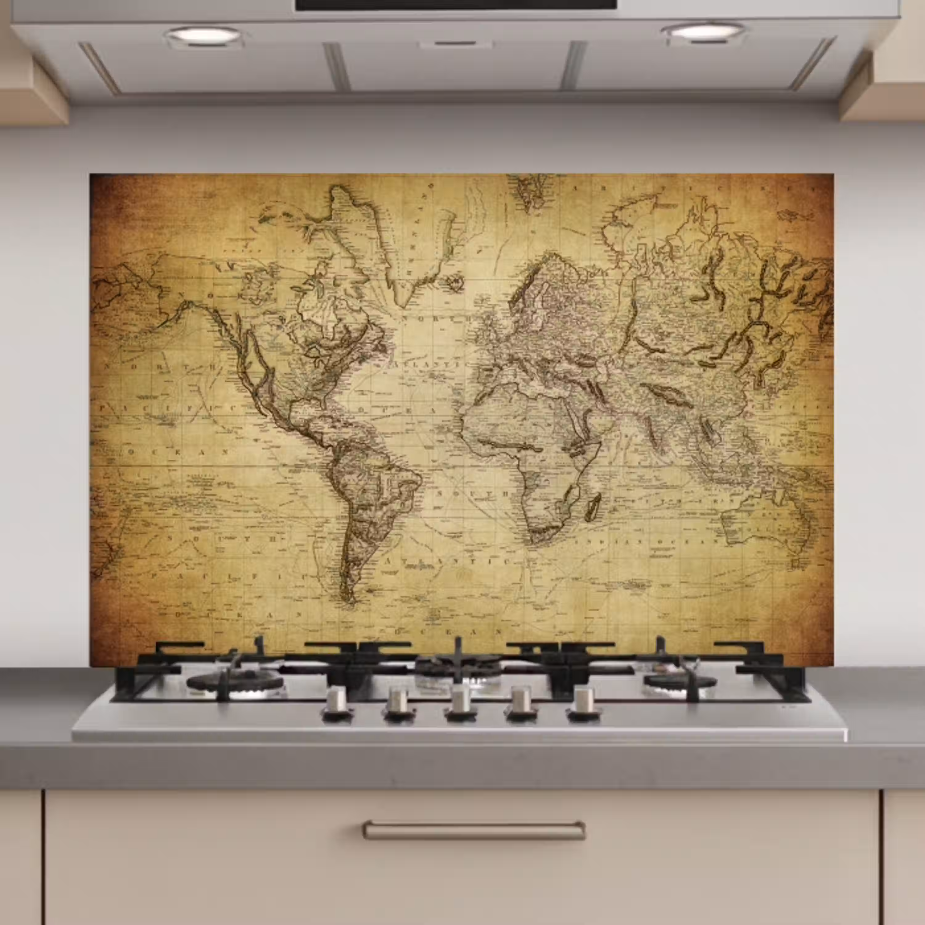 Wereldkaart - Vintage - Antiek - Bruin - Papier keuken achterwand spatscherm klein -3d_website