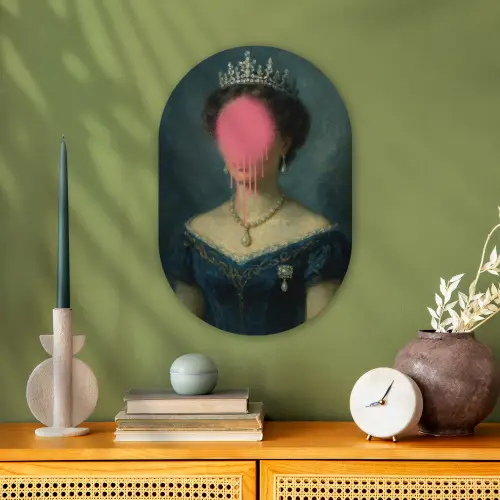Kroon - Roze druipend verf - Portret Wandcirkel Ovaal Forex klein -sfeer2