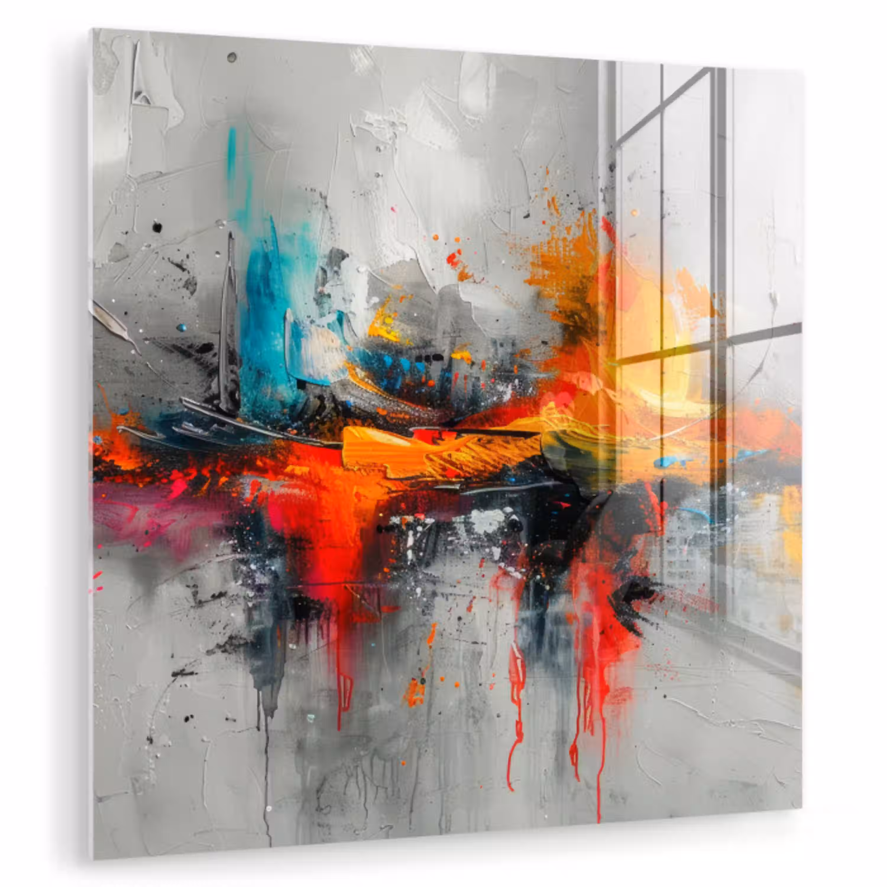 Moderne kunst - Oranje - Grijs - Abstract plexiglas 5mm klein -zzzproduct_nieuw