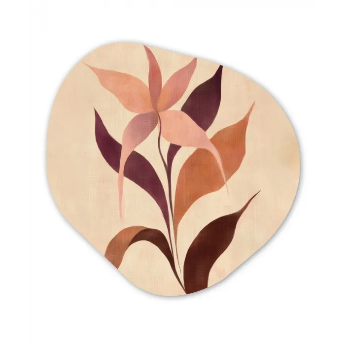 Minimalistisch - Bloem - Bladeren - Beige Wandcirkel Organisch Aluminium middel -3d