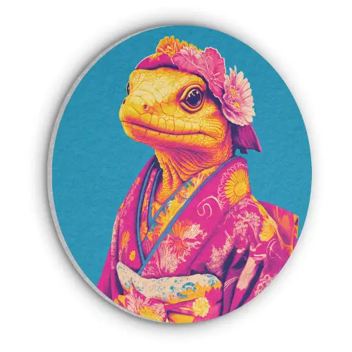 Bloemenkrans - Hagedis - Kimono - Paars Akoestische PET Vilt - Rond klein -3d