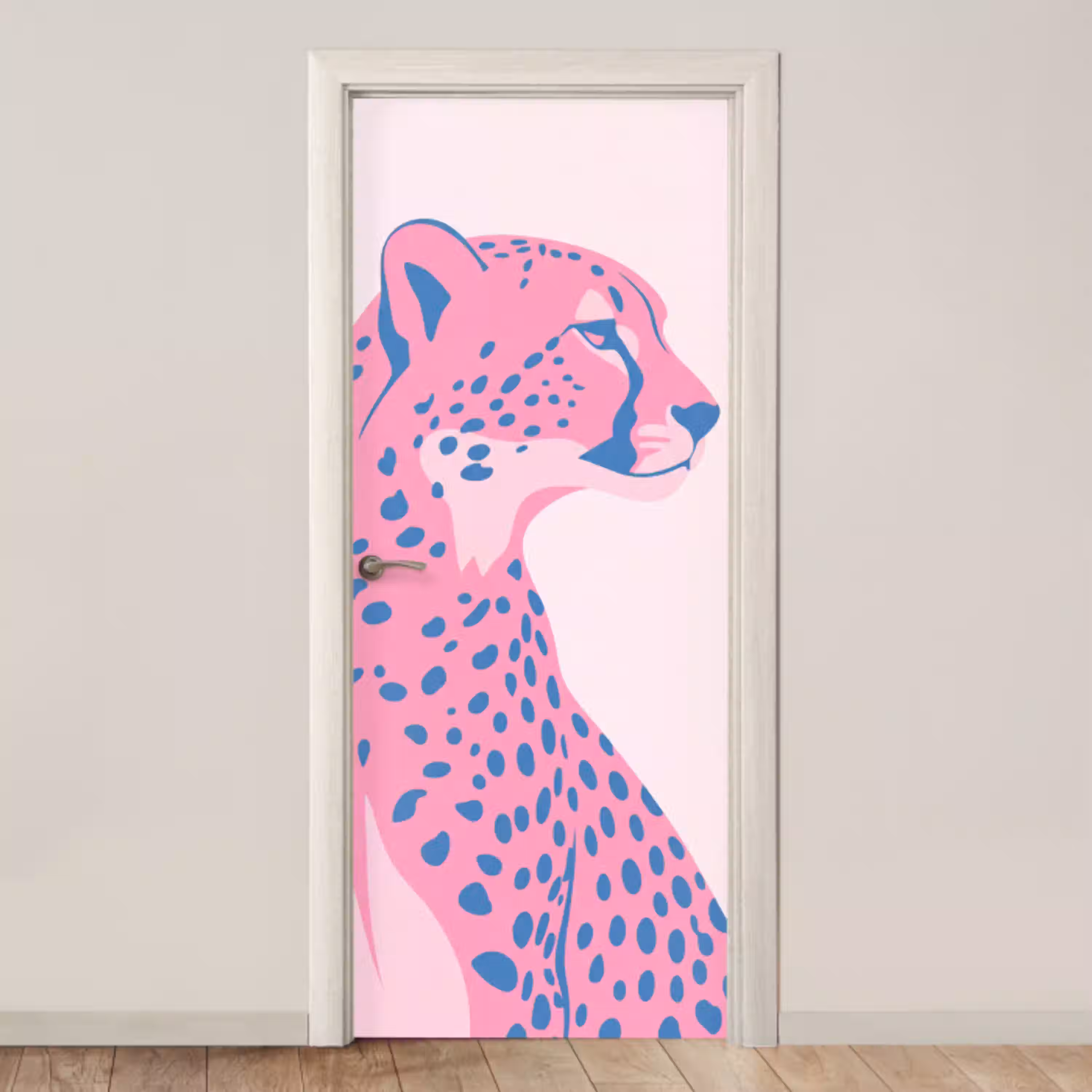 Dieren - Profiel - Abstract - Roze - Blauw deurposter klein -3d_beige