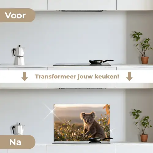 Koala - Bladeren - Ochtendlicht keuken achterwand spatscherm klein -voor_na_NL