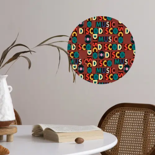 Bruin - Retro - Disco - Patroon Wandcirkel behangsticker klein 186 -sfeer3