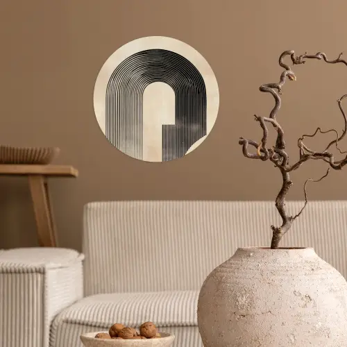 Boog -  Strepen - Minimalistisch - Zwart Wandcirkel behangsticker klein -sfeer1