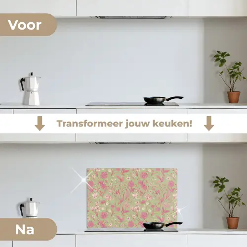 Classic - Pink - Mint keuken achterwand spatscherm klein 900 -voor_na_NL