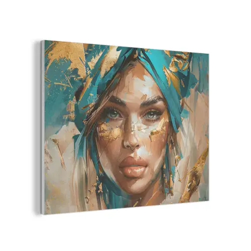 Vrouw - Portret - Goud - Luxe - Blauw PET vilt klein -3d