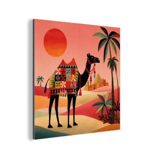 Kameel - Gekleurd tapijt - Duinen - Rode zon aluminium wit klein -3d