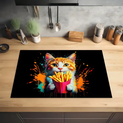 Kat - Eten - Patat - Graffiti - Abstract Inductie beschermer vinyl 3mm klein -sfeer5