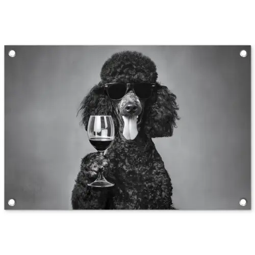 Hond - Krullen - Zonnebril - Wijn tuinposter los doek klein -3d