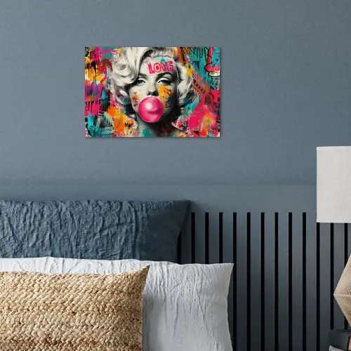 Vrouw - Kauwgom - Graffiti - Neonkleuren poster papier klein -sfeer2