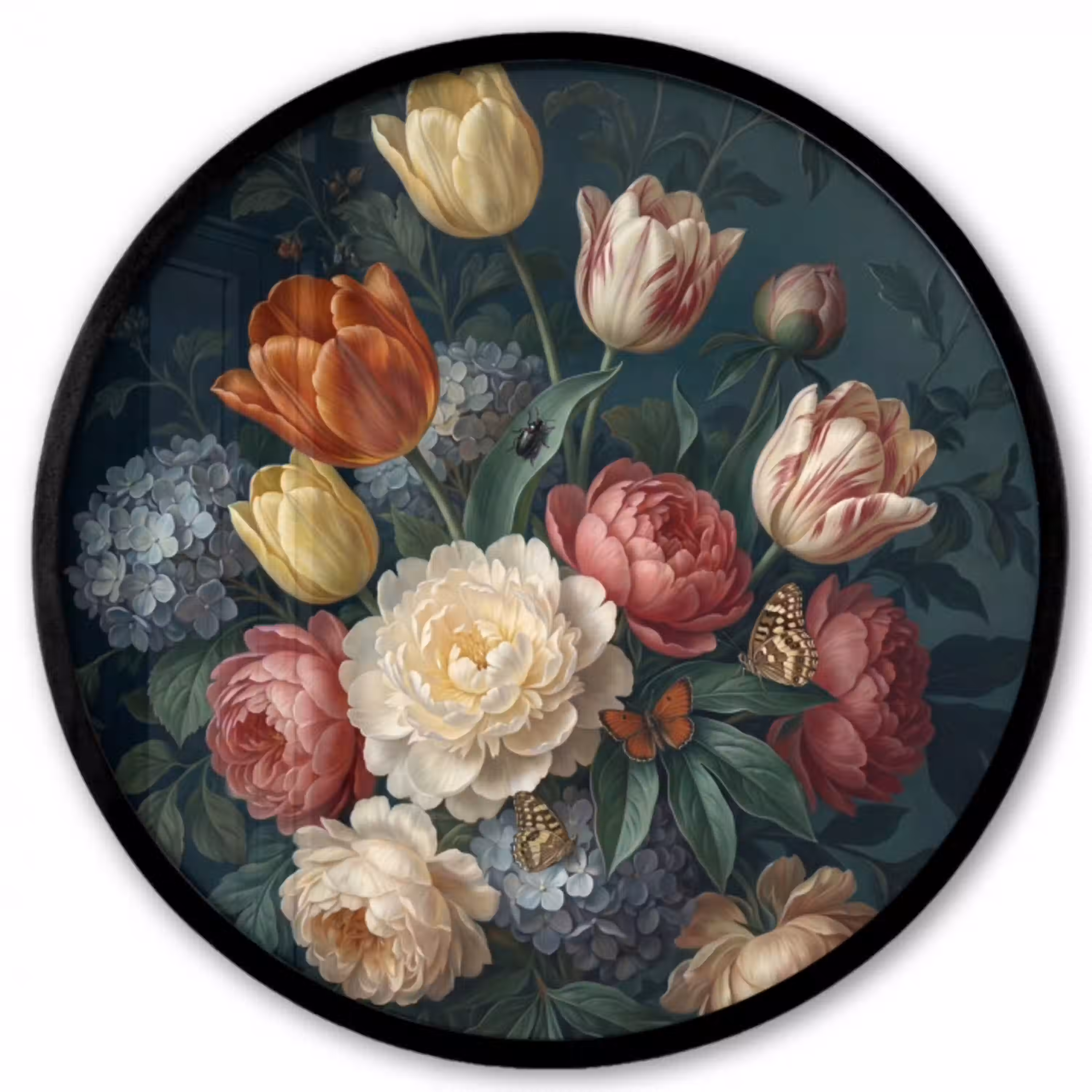 Bloemen - Boeket - Natuur - Klassiek - Donker Fotolijst rond zonder passe partout klein -3d