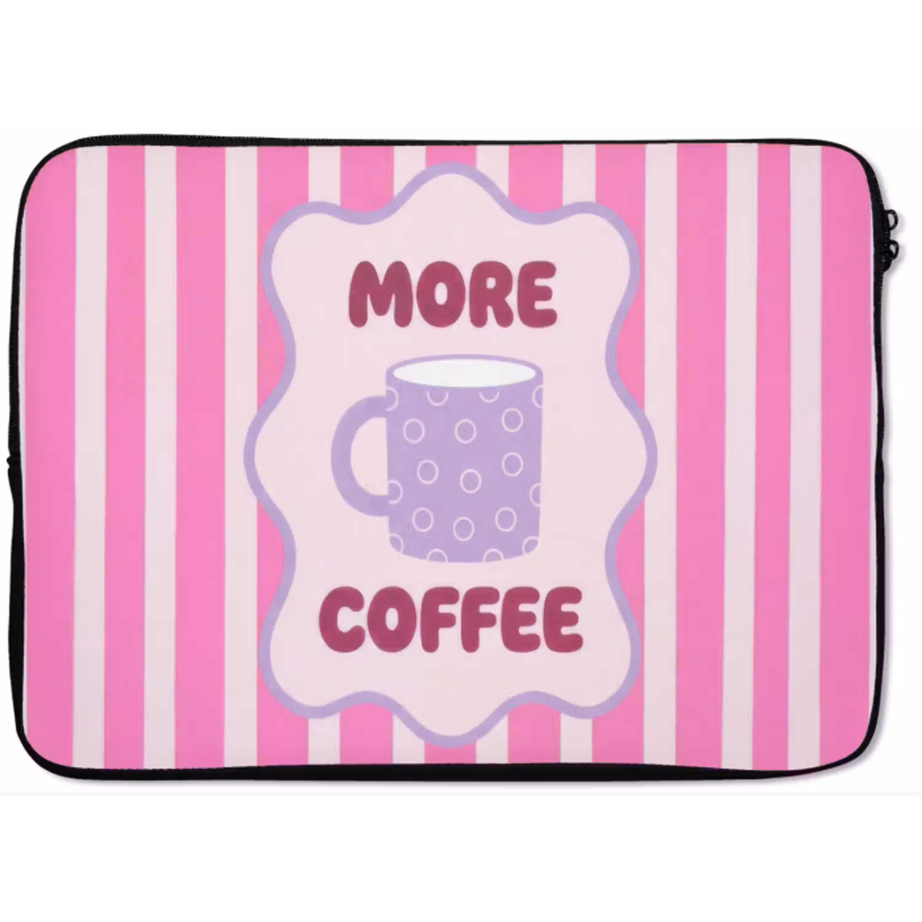 More coffee - Roze - Paars - Strepen - Mok laptophoes neopreen klein -zkaufland3dotto