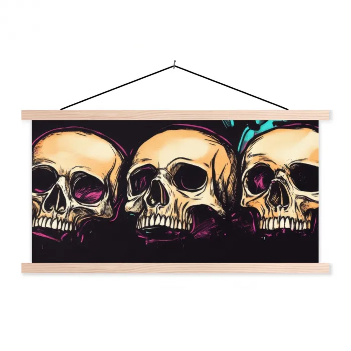 Schedels - Graffiti - Neon textielposter latten blank klein -3d