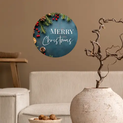 Merry Christmas - Blauw - Kerst - Winter Wandcirkel behangsticker klein -sfeer1