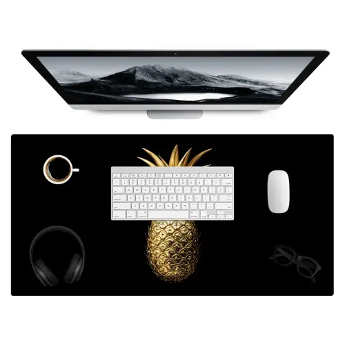 Ananas - Zwart - Goud - Luxe Muismat XXL klein -3d