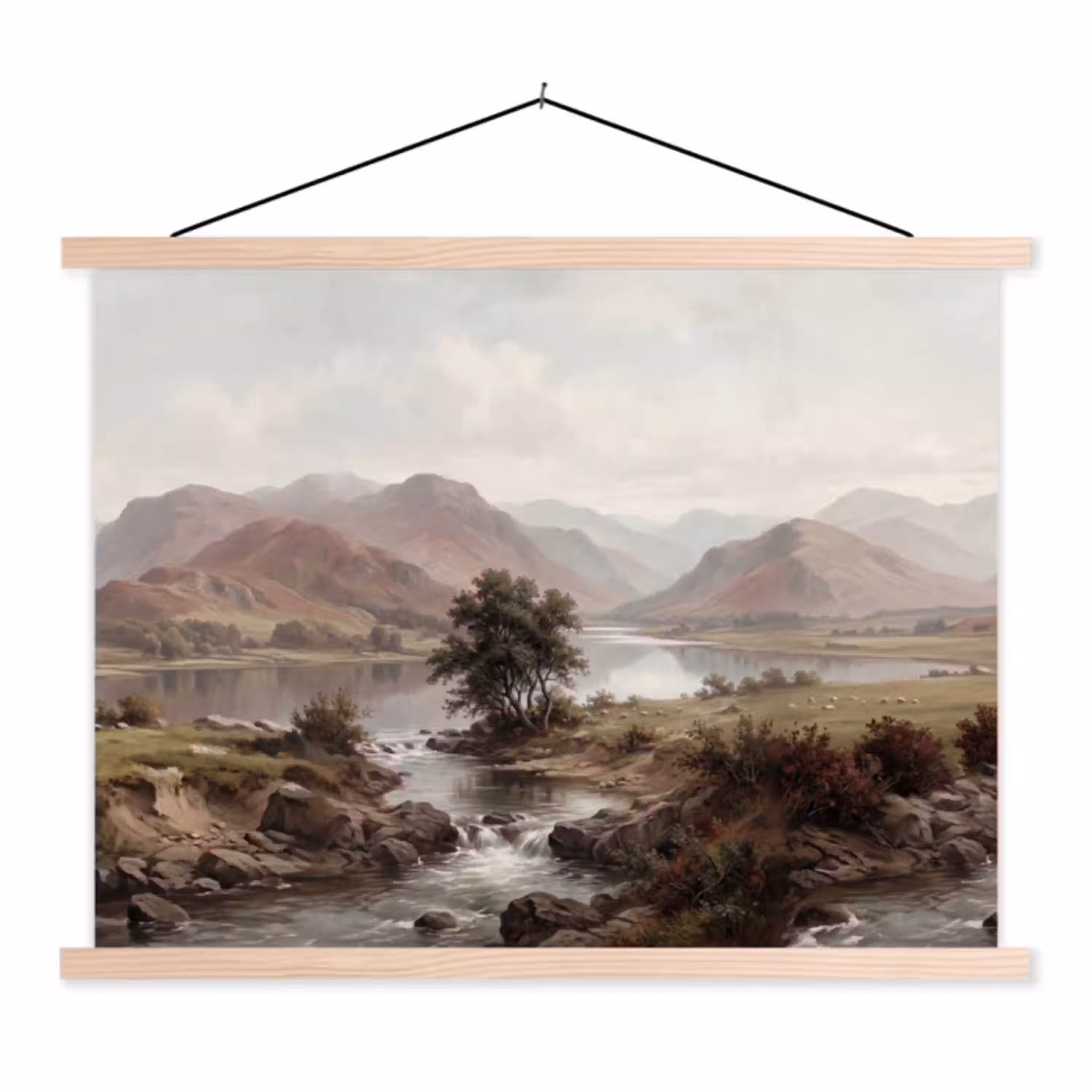 Berglandschap - Meer - Bergen - Vallei - Klassiek textielposter latten blank klein -3d