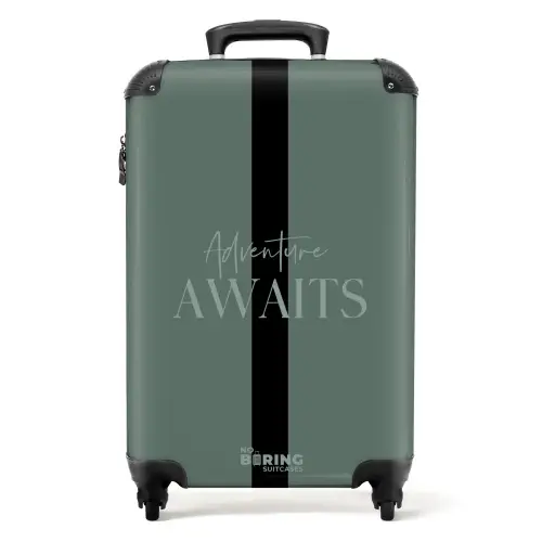 Groene achtergrond met tekst Adventure Awaits NBS - Handbagage koffer - Volwassenen Unisex middel -productfoto_recht