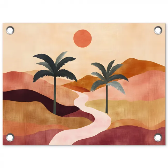 Heuvels - Palmbomen - Abstract tuinposter los doek klein -3d