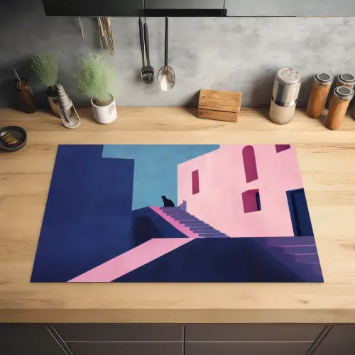 Kat - Trap - Gebouwen - Schaduwcontrasten Inductie beschermer vinyl 3mm klein -sfeer5