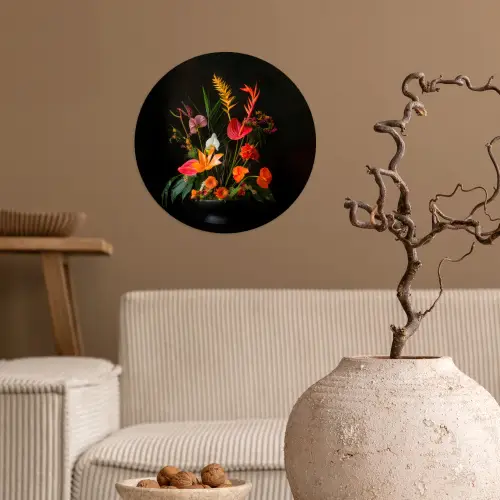 Schaal - Boeket - Bloemen Wandcirkel behangsticker klein -sfeer1