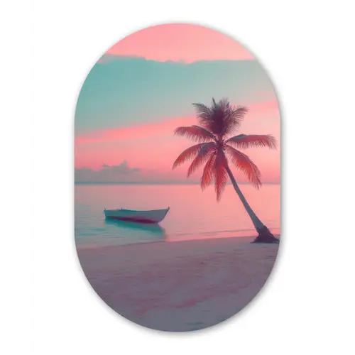 Zee - Boot - Zonsondergang Wandcirkel Ovaal Forex klein -3d