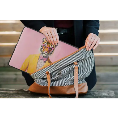 Tijger - Bril - Geel - Jasje laptophoes neopreen klein -tas
