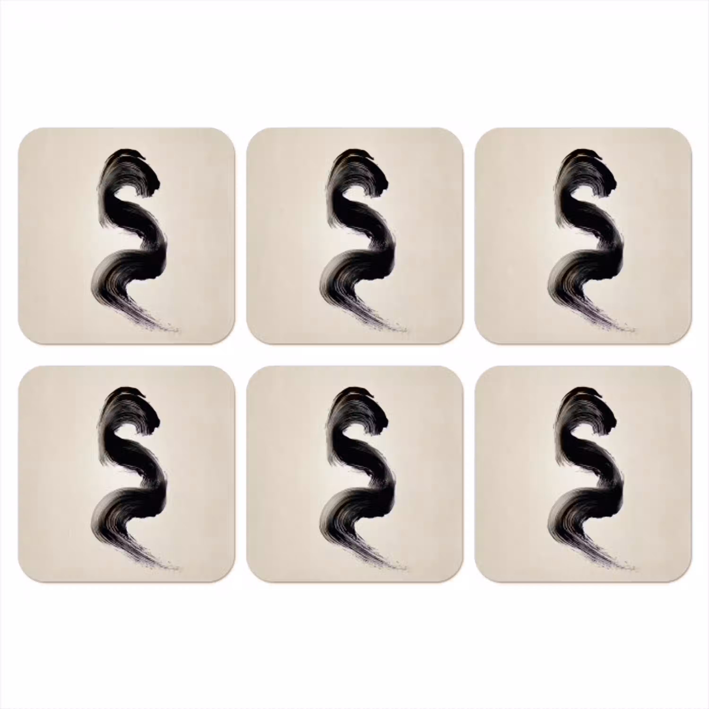 Penseelstreek - Zwart - Minimalistisch onderzetter kurk middel -3d
