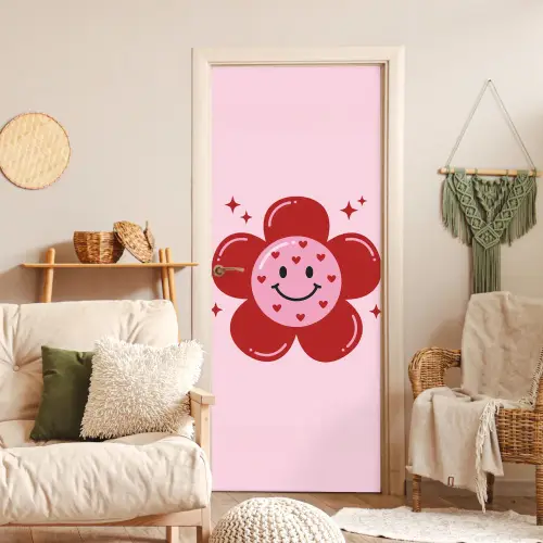 Bloem - Roze - Hartjes deurposter klein -sfeer2