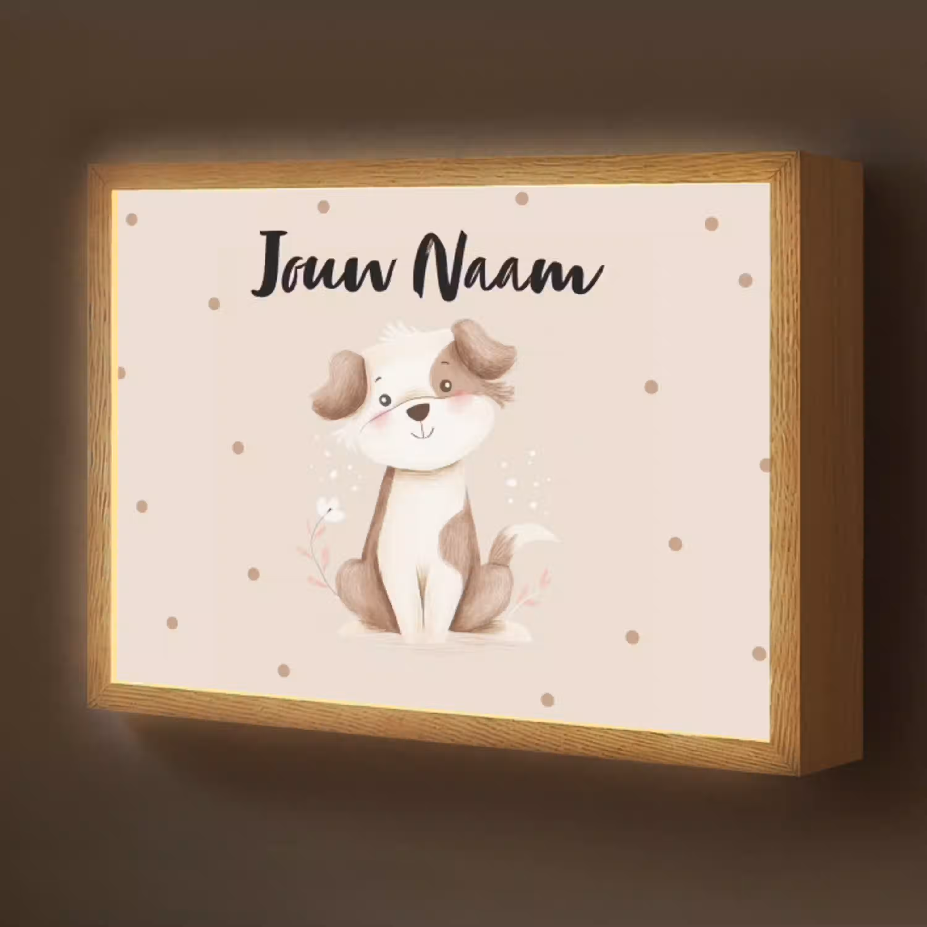 Hond - Gevlekt - Bruin - Stippen Light Box met batterij (Wandlamp kind) middel -z3d_website