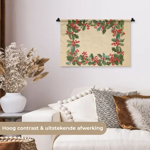 Hulstrand - Bessen - Beige Wandkleed katoen klein -sfeer1