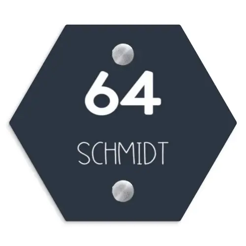 Effen blauw - Modern Naambord Hexagon klein -3d