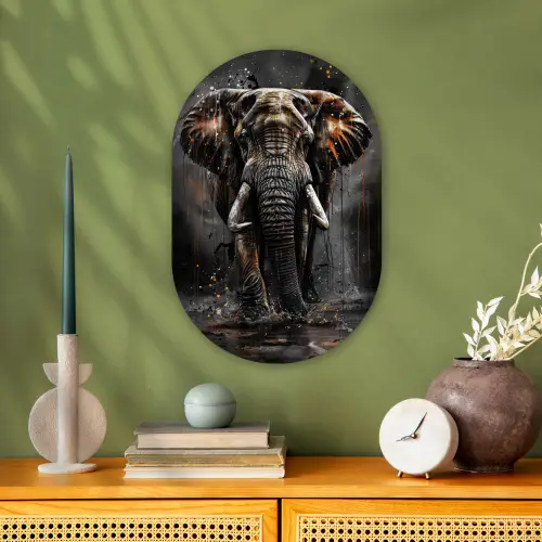 Olifant - Watercolor - Wilde dieren - Luxe Wandcirkel Ovaal Forex klein -sfeer2