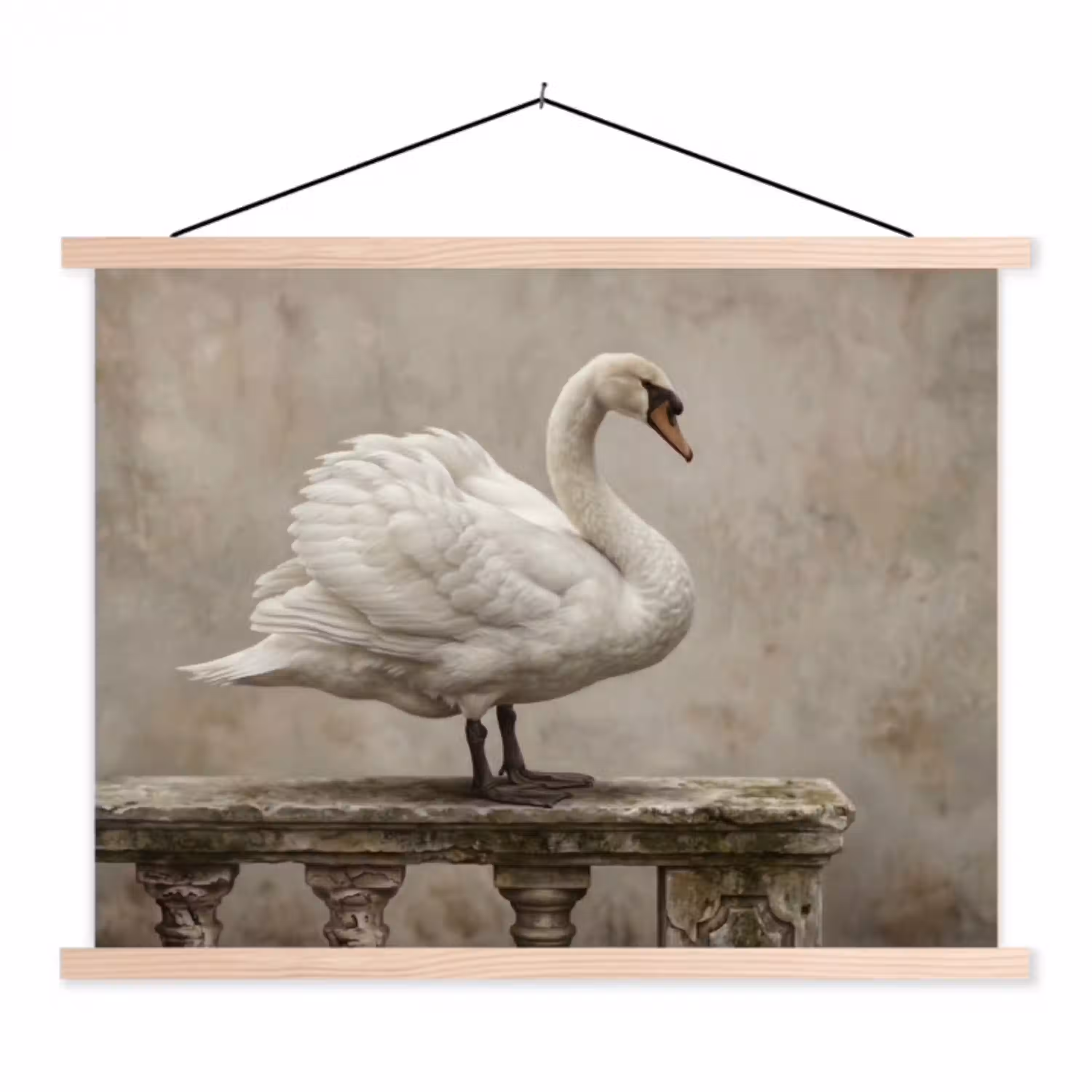 Zwaan - Elegant - Dieren - Wit textielposter latten blank klein -3d