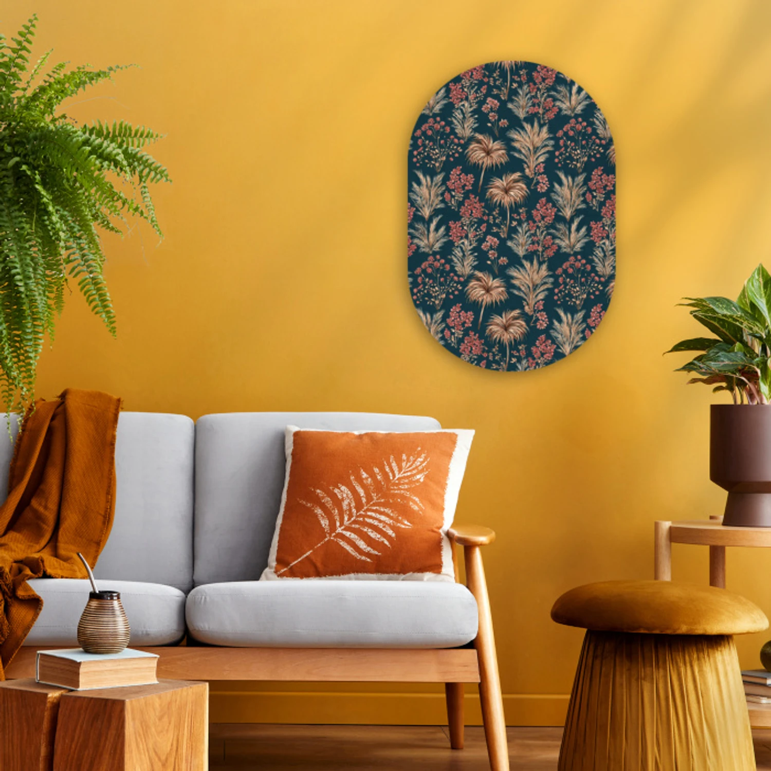 Botanisch - Patroon - Blauw Wandcirkel Ovaal Forex klein 630 -sfeer4