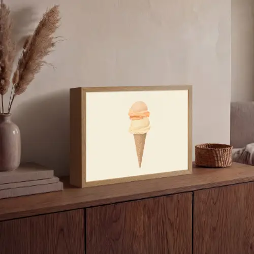 Minimalistisch - Schepijs - Hoorntje - Beige Light Box met batterij (Wandlamp) middel -sfeer2