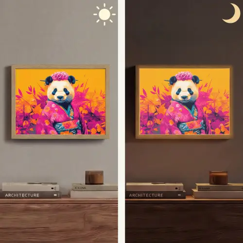 Kimono - Roze - Panda - Bloemenkroon Light Box met batterij (Wandlamp) middel -sfeer3