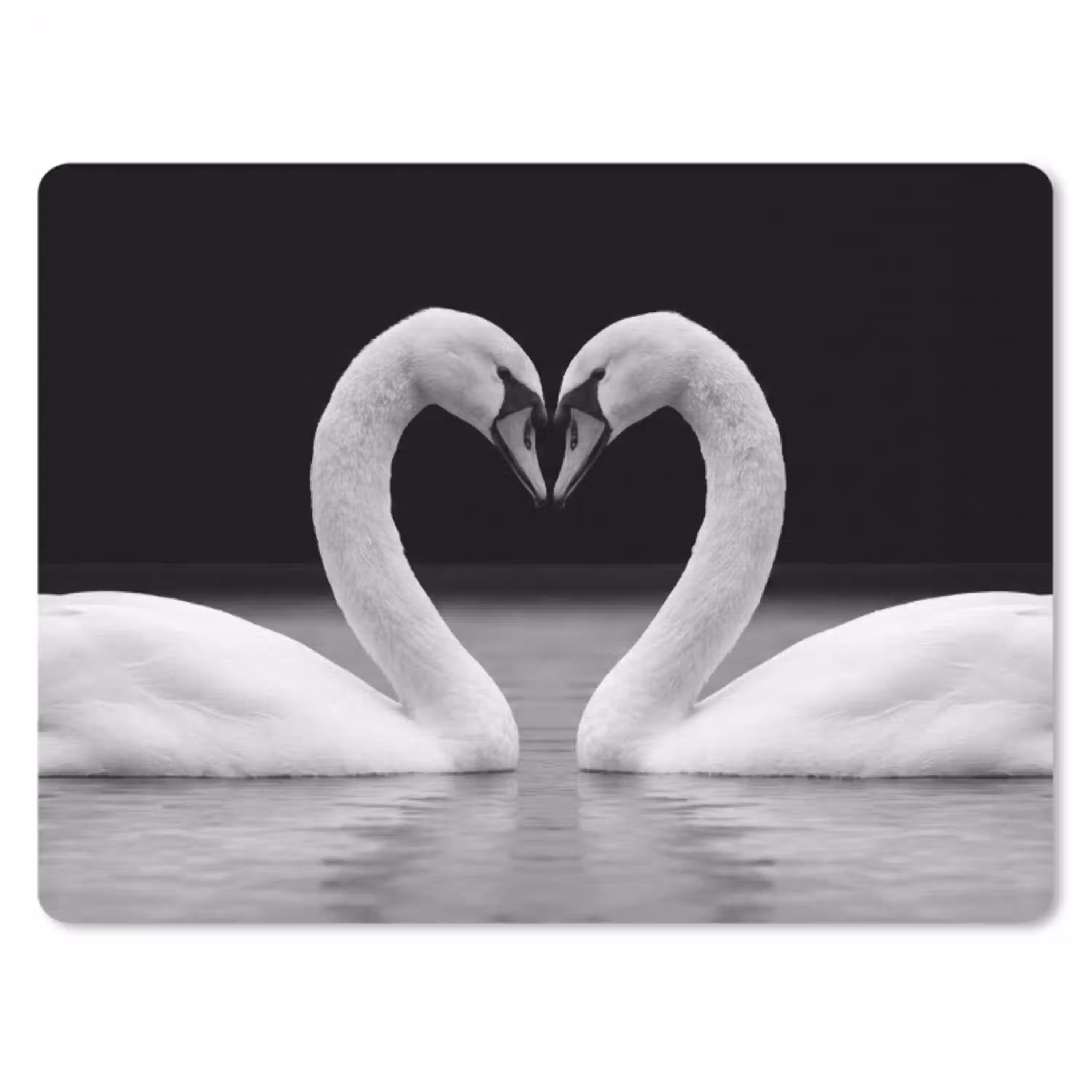 Zwanen - Hart - Zwart - Wit muismat rubber klein -3d