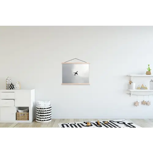 Minimalistisch - Silhouet - Zwart - Vliegtuig textielposter latten blank klein -kinderkamer