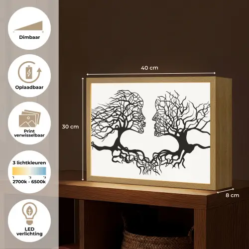 Bomen - Gezicht - Kunst - Abstract Light Box met batterij (Wandlamp) middel -USP_websiteoverzichtNL