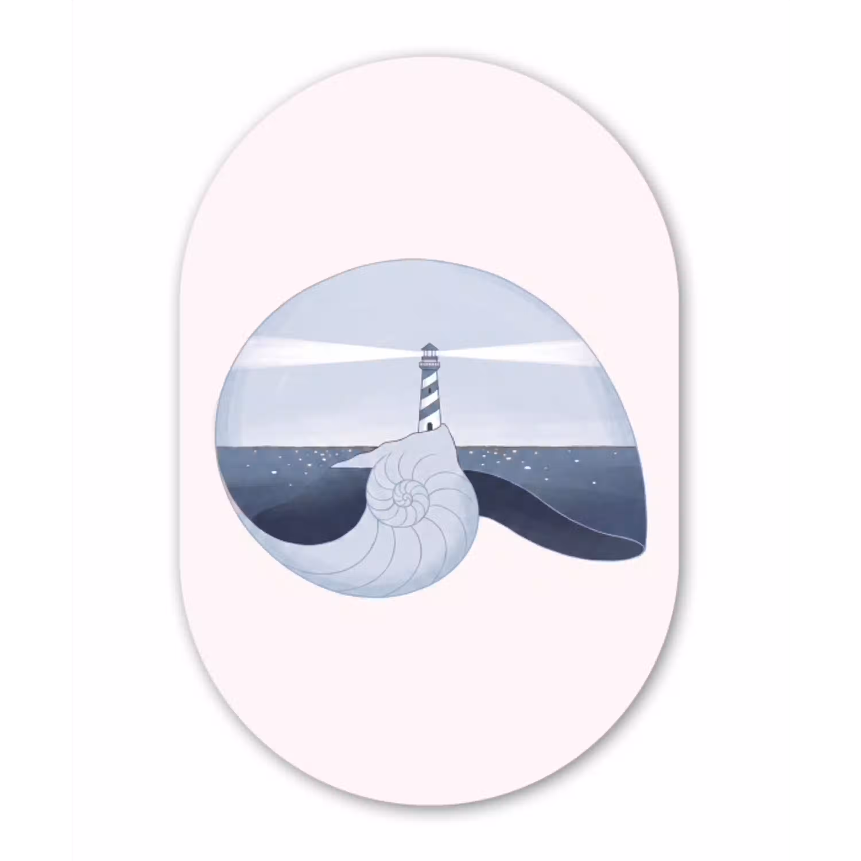 Vuurtoren - Zee - Schelp - Abstract - Blauw Wandcirkel Ovaal Aluminium middel -3d
