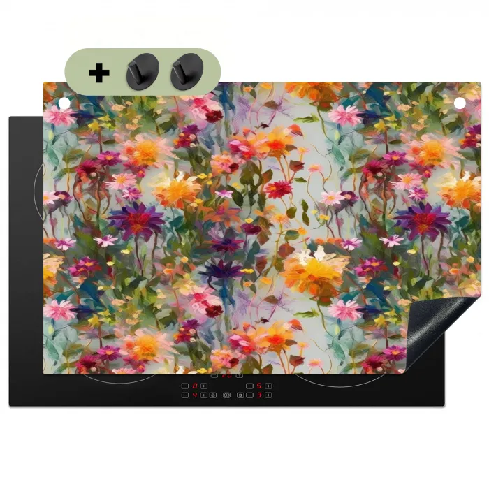 Zomers - Kleurrijk - Patroon - Bloemen Inductie beschemer met haakjes klein 777 -3d