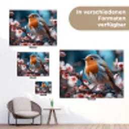 Roodborstje tussen de Bloesems tuinposter los doek klein -Xsfeer9_DE