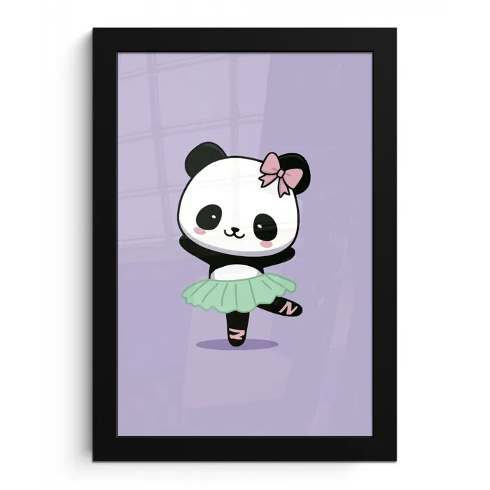 Dansende panda - Paars - Sierlijk - Kawaii fotolijst zwart zonder passe partout klein -3d