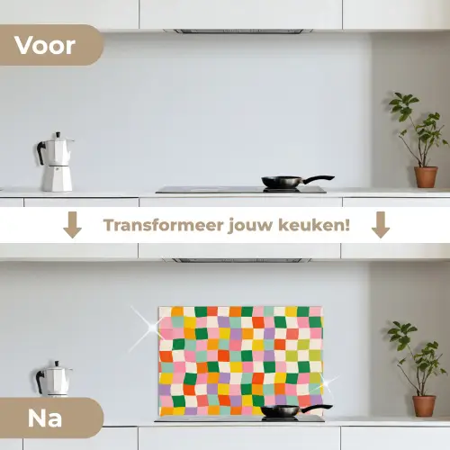 Vierkanten - Kleurrijk - Golvend keuken achterwand spatscherm klein -voor_na_NL