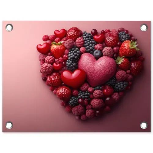 Fruit - Hartjes - Aardbeien - Frambozen - Bosbessen tuinposter los doek klein -3d