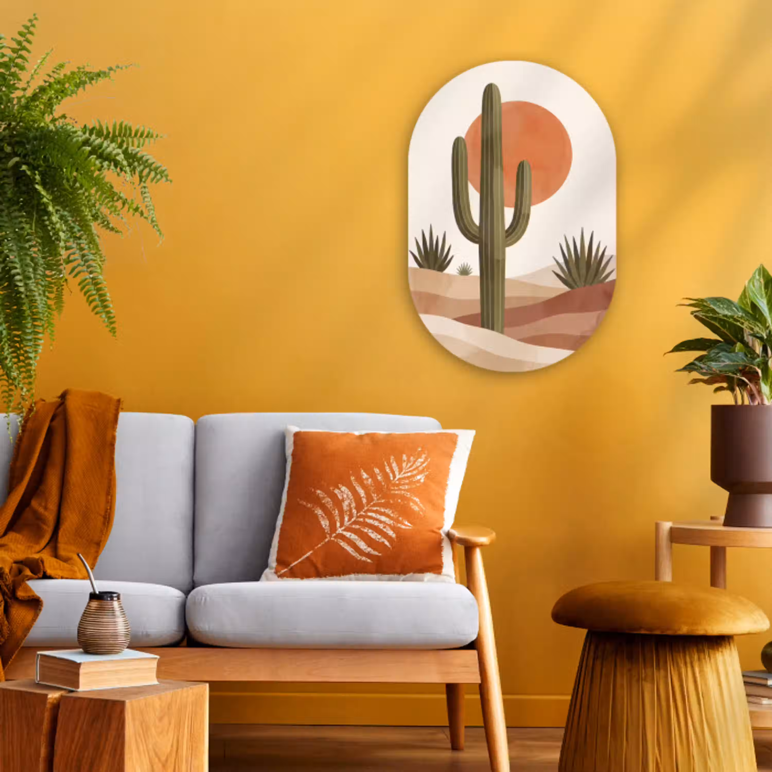 Cactus - Duinen - Modern - Landschap - Groen Wandcirkel Ovaal Forex klein -sfeer4