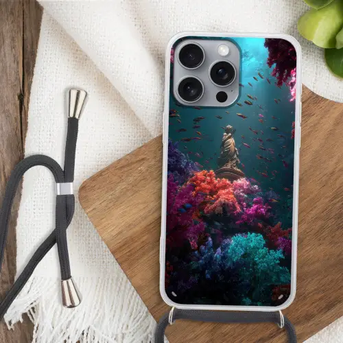 Standbeeld - Zeebodem - Koraal - Kleurrijk Hoesje iPhone 16 Pro Max met koord klein -sfeer4