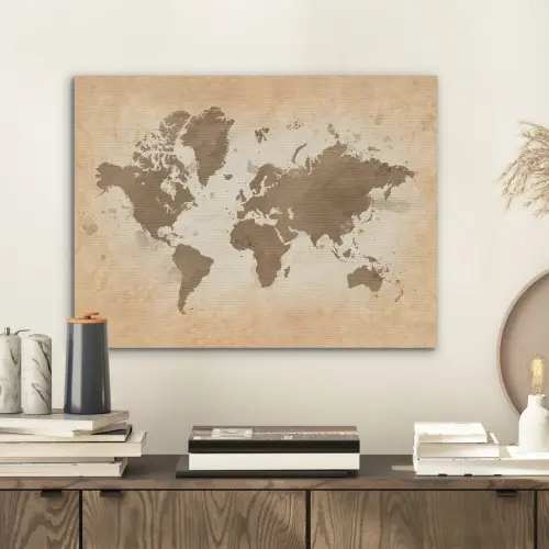 Wereldkaart - Beige - Bruin PET vilt klein -sfeer1