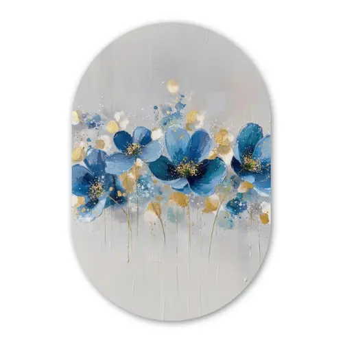 Bloemen - Blauw - Abstract Wandcirkel Ovaal Forex klein -3d